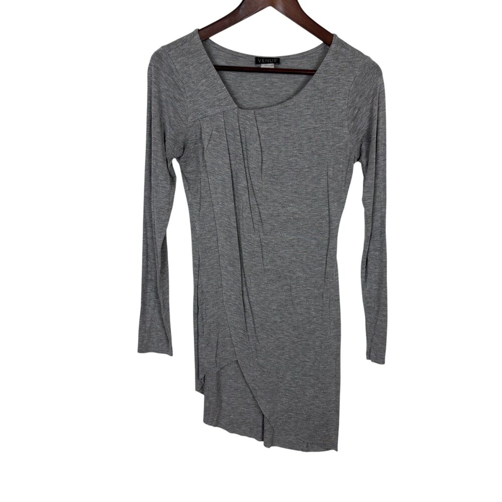 Venus Gray Wrap Tunic Top Women's XS Raw hem Pleated